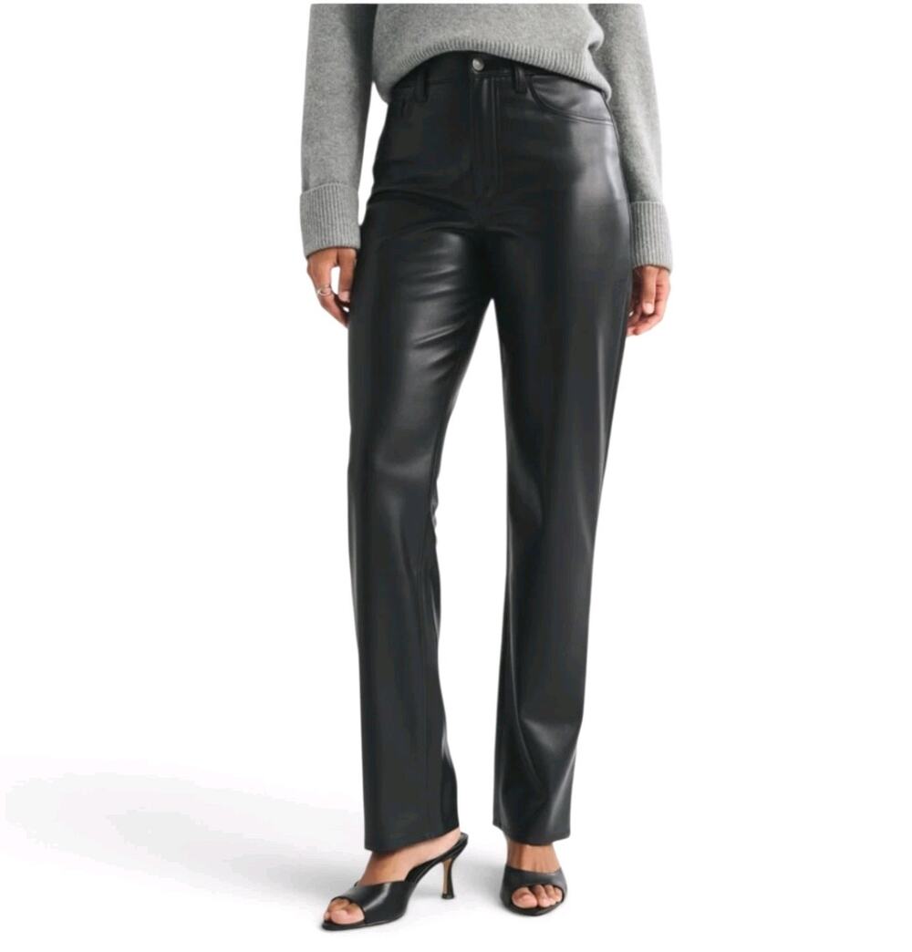 Ambercrobie & Fitch Faux Leather Pants 90s Straight Ultra High Rise Black Size 8